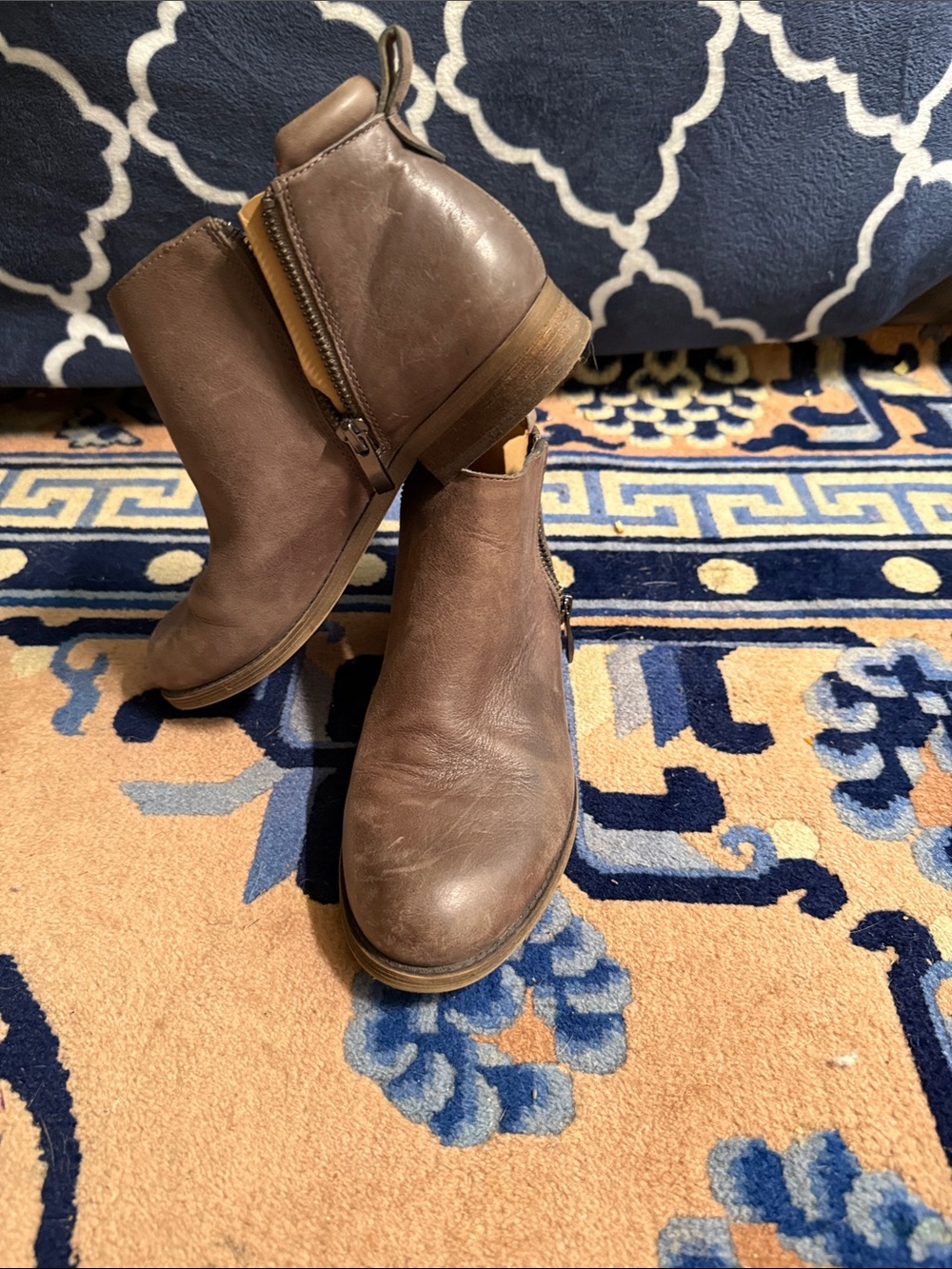 Franco Sarto Brown Leather Chukka Ankle Boots with Side Zip womans